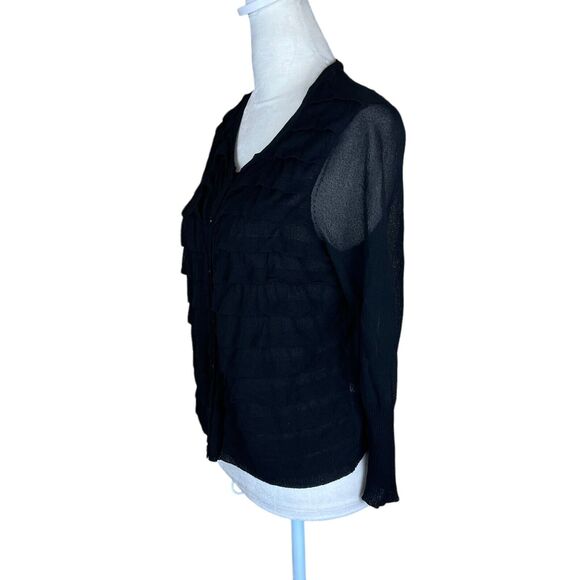 Eileen Fisher Black Tiered Viscose Nylon Cropped 3/4 Sleeve Cardigan Top Sz. XS - Picture 3 of 6
